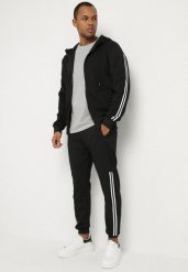 Czarny Komplet Dresowy z Lampasami Bluza z Kapturem i Spodnie Tillimora. Czarne bluzy z kapturem męskie Born2be, bez wzorów, z dresówki. Za 129.99 zł.