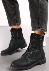 Czarne Botki Sznurowane z Zamkiem Hiyab. Czarne botki damskie Renee, z jeansu, eleganckie, bez obcasa, na obcasie, bez zapięcia. Za 149.99 zł.
