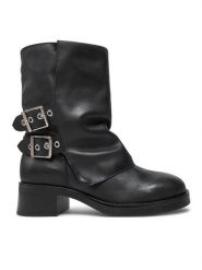 Steve Madden Botki Bonfire SM11003415 Czarny. Czarne botki damskie Steve Madden, ze skóry, bez obcasa, na płaskiej podeszwie, bez zapięcia. Za 749.99 zł.