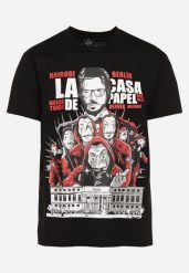Czarny Klasyczny T-shirt z Bawełny z Dużym Nadrukiem Gunelia. Czarne t-shirty męskie Born2be, m, bez wzorów, z bawełny, bez kołnierzyka. Za 44.99 zł.