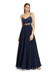 Vera Mont Sukienka w kolorze granatowym rozmiar: 44. Niebieskie sukienki damskie Vera Mont, bez wzorów, z koronki, bez kołnierzyka, bez ramiączek, maxi, rozkloszowane. Za 339.99 zł.