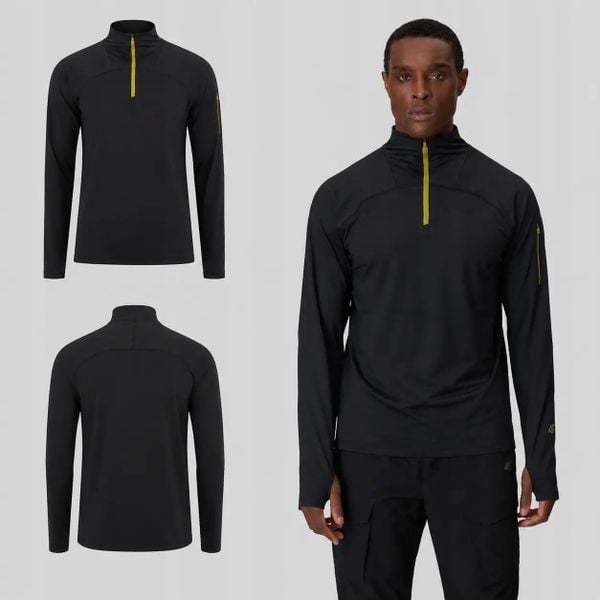 BLUZA MĘSKA TREKKINGOWA SPORTOWA 4F SZYBKOSCHNĄCA M639 SS26 KOLOR CZARNY. Czarne bluzy bez kaptura męskie 4f, bez wzorów, z materiału, sportowe, bez kołnierzyka, bez ramiączek. Za 132.00 zł.