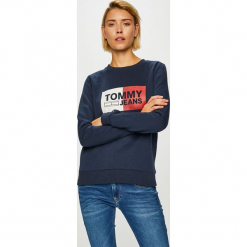 Tommy Jeans - Bluza. Niebieskie bluzy bez kaptura damskie Tommy Jeans, l, z bawełny. W wyprzedaży za 249.90 zł.