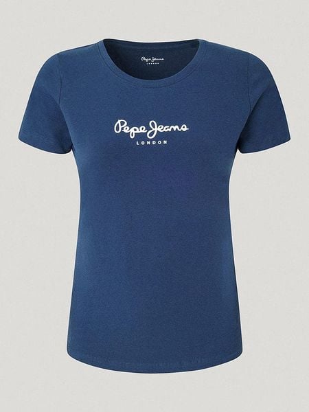 Pepe Jeans Koszulka "New Virgina" w kolorze granatowym rozmiar: S. Niebieskie bluzki damskie Pepe Jeans, s, bez wzorów, z jeansu, bez kołnierzyka, bez ramiączek. Za 83.42 zł.