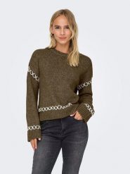 ONLY Sweter w kolorze khaki rozmiar: XS. Brązowe swetry klasyczne damskie Only, xs, bez kołnierzyka. Za 101.23 zł.