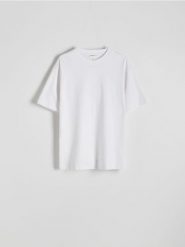 Bawełniany t-shirt boxy - biały. Białe t-shirty męskie Reserved, l, bez wzorów, z bawełny, bez kołnierzyka. Za 79.99 zł.