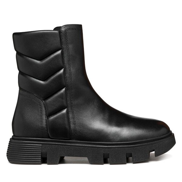 Botki Geox. Czarne botki damskie Geox, bez obcasa, na płaskiej podeszwie, bez zapięcia. Za 609.99 zł.