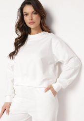 Biała Bawełniana Bluza Oversize o Krótszym Kroju Vesperana. Białe bluzy bez kaptura damskie Born2be, l, z bawełny. Za 99.99 zł.
