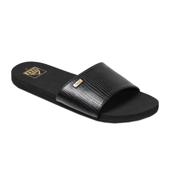 Klapki basenowe damskie REEF Bliss Nights Slide. Czarne klapki damskie Reef, bez wzorów, bez obcasa. Za 119.99 zł.
