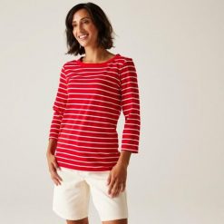 Koszulka do chodzenia z rękawem 3/4 damska Bayletta II. Czerwone t-shirty damskie Regatta, bez wzorów, z polaru, bez kołnierzyka. Za 141.50 zł.