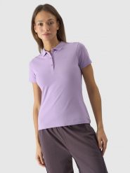 4F Koszulka polo slim damska - fioletowa XS. Fioletowe bluzki damskie 4f, xs, bez wzorów, z bawełny, klasyczne, bez kołnierzyka, bez ramiączek. W wyprzedaży za 59.99 zł.