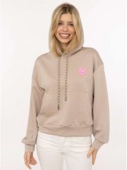 Zwillingsherz Bluza "Good Vibes Only Patch" w kolorze beżowym rozmiar: L/XL. Brązowe bluzy z kapturem damskie Zwillingsherz, l. Za 183.59 zł.