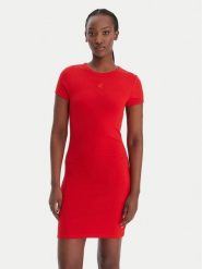 Calvin Klein Jeans Sukienka codzienna LV047B266G Czerwony Slim Fit. Czerwone sukienki damskie Calvin Klein Jeans, na co dzień, l, bez wzorów, z bawełny, bez kołnierzyka, bez ramiączek, proste. Za 289.99 zł.