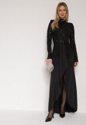 Czarna Cekinowa Sukienka Wieczorowa z Półgolfem i Trenem Eylnore. Czarne sukienki damskie Born2be, na imprezę, m, z aplikacjami, klasyczne, bez kołnierzyka, bez ramiączek, maxi. Za 239.99 zł.