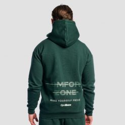 Bluza męska fitness z kapturem i zamkiem Zone Forest. Zielone bluzy sportowe męskie GYMBEAM, bez wzorów, z bawełny, bez kołnierzyka, bez ramiączek. Za 137.90 zł.