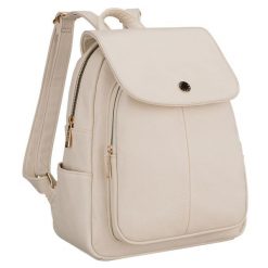 Beżowy plecak damski mały ze skóry ekologicznej miejski z klapką elegancki Peterson PTN MBP-14-F19. Brązowe plecaki damskie Peterson, bez wzorów, ze skóry ekologicznej, eleganckie. Za 87.99 zł.