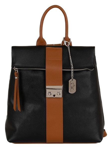 Anna Morellini Skórzany plecak "Azalea" w kolorze czarno-jasnobrązowym - 30 x 31 x 11 cm rozmiar: onesize. Brązowe plecaki damskie Anna Morellini, bez wzorów, z materiału. Za 304.99 zł.