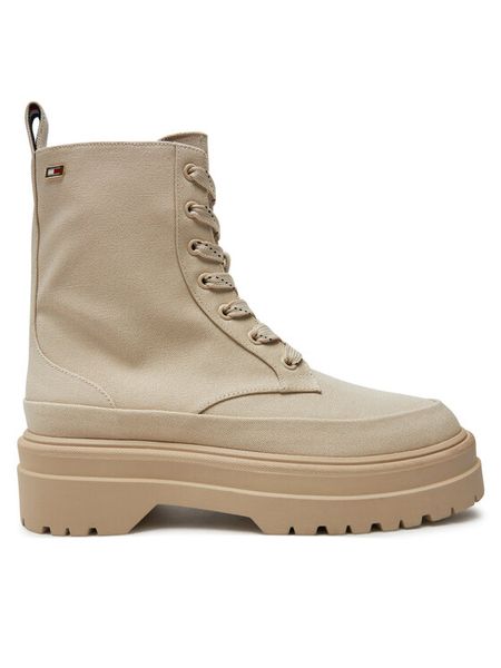 Tommy Hilfiger Trzewiki FW0FW08200 Beżowy. Brązowe botki damskie Tommy Hilfiger, ze skóry, bez obcasa, na płaskiej podeszwie, bez zapięcia. Za 379.99 zł.