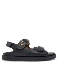Tommy Hilfiger Sandały Leather Sporty Sandal FW0FW08799 Czarny. Czarne sandały damskie Tommy Hilfiger, bez wzorów, ze skóry, bez obcasa, na płaskiej podeszwie. Za 399.99 zł.