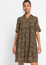 Sukienka koszulowa z lejącej wiskozy. Brązowe sukienki damskie bonprix, bez wzorów, z wiskozy, bez kołnierzyka, bez ramiączek, koszulowe. Za 134.99 zł.