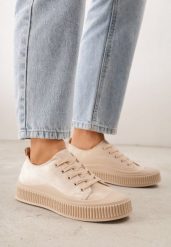 Beżowe Trampki z Imitacji Zamszu z Nieregularną Podeszwą ze Żłobieniami Naranatea. Brązowe trampki i tenisówki damskie Born2be, bez wzorów, z jeansu. Za 69.99 zł.