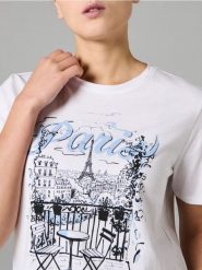 Bawełniana koszulka z napisem Paris - biały. Białe t-shirty damskie Sinsay, l, bez wzorów, z bawełny, bez kołnierzyka. Za 12.99 zł.