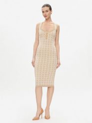 Elisabetta Franchi Sukienka dzianinowa AM-55Z-41E2-V460 Beżowy Slim Fit. Brązowe sukienki damskie Elisabetta Franchi, bez wzorów, z dzianiny, bez kołnierzyka, bez ramiączek. Za 979.99 zł.