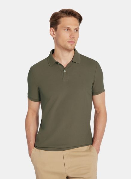 PAKO LORENTE - Oliwkowy t-shirt polo na guziczki. Zielone koszulki polo męskie Pako Lorente, na jesień, m, bez wzorów, z bawełny, bez ramiączek. Za 139.99 zł.
