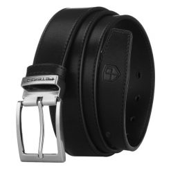 Czarny, szeroki pasek męski wykonany ze skóry naturalnej - Peterson. Czarne paski męskie Peterson, bez wzorów, ze skóry, klasyczne. Za 45.00 zł.