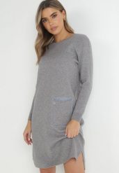 Szara Sukienka Pudełkowa z Dzianiny Zammar. Szare sukienki damskie Born2be, na co dzień, l, z aplikacjami, z dzianiny, klasyczne, bez kołnierzyka, bez ramiączek, midi. W wyprzedaży za 119.99 zł.