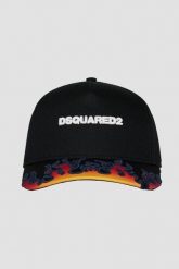 DSQUARED2 Męska czarna czapka z daszkiem w płomienie. Czarne czapki męskie Dsquared2, bez wzorów. W wyprzedaży za 699.99 zł.