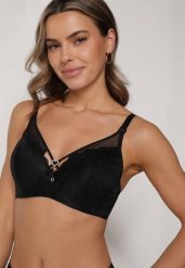 Czarny Koronkowy Biustonosz Ozdobiony Cyrkoniowym Sercem Galirope. Czarne biustonosze Born2be, z aplikacjami, z koronki. Za 39.99 zł.