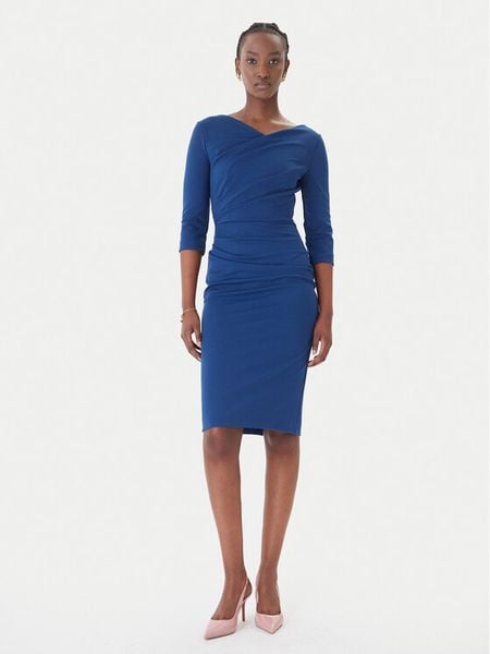 Rinascimento Sukienka koktajlowa CFC0127699003 Niebieski Slim Fit. Niebieskie sukienki damskie RINASCIMENTO, s, bez wzorów, z syntetyku, wizytowe, bez kołnierzyka, bez ramiączek. Za 429.99 zł.