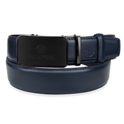 Skórzany pasek męski automatyczny ELITE BETLEWSKI® granatowy 105-cm. Niebieskie paski męskie bez wzorów. Za 63.96 zł.