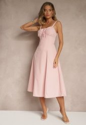Różowa Koktajlowa Sukienka Gorsetowa Vices z Rozkloszowanym Dołem Kolinnea. Czerwone sukienki damskie Renee, na imprezę, l, z aplikacjami, eleganckie, bez kołnierzyka, bez ramiączek, midi, gorsetowe. Za 139.99 zł.