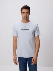 T-shirt regular z haftem - jasnoniebieski. Niebieskie t-shirty męskie Reserved, l, bez wzorów, z bawełny, bez kołnierzyka. W wyprzedaży za 45.99 zł.