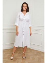 Curvy Lady Lniana sukienka w kolorze białym rozmiar: 40/42. Białe sukienki damskie Curvy Lady, na co dzień, bez wzorów, ze lnu, klasyczne, bez kołnierzyka, bez ramiączek, midi, proste. Za 131.74 zł.