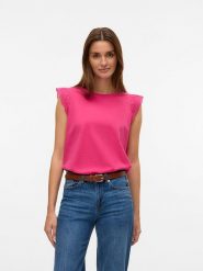 Vero Moda Koszulka w kolorze różowym rozmiar: XXL. Różowe bluzki damskie Vero Moda, xxl, bez wzorów, z bawełny, bez kołnierzyka, bez ramiączek. Za 70.24 zł.
