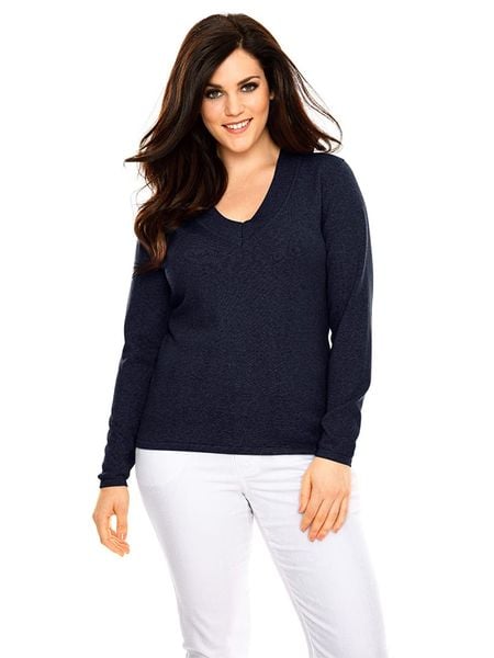 Heine Sweter w kolorze granatowym rozmiar: 48. Niebieskie swetry klasyczne damskie Heine, z bawełny, bez kołnierzyka. Za 78.99 zł.