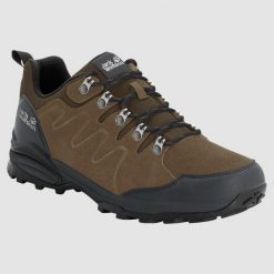 Buty trekkingowe męskie Jack Wolfskin Refugio Texapore. Brązowe buty trekkingowe męskie Jack Wolfskin, z gumy, bez zapięcia, trekkingowe. Za 648.00 zł.