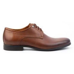 Kampol Buty męskie wizytowe eleganckie pantofle skórzane 334KAM brązowe. Brązowe buty wizytowe męskie z jeansu, bez zapięcia. Za 362.62 zł.