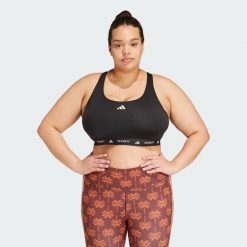 Biustonosz TECHFIT (Plus Size). Czarne biustonosze sportowe damskie Adidas, bez wzorów, z materiału. Za 179.00 zł.
