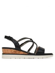 Clara Barson Sandały WS6306-02 Czarny. Czarne sandały damskie Clara Barson, bez wzorów, z materiału, bez obcasa, na koturnie. Za 129.99 zł.