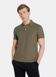 PAKO LORENTE - Oliwkowy t-shirt polo na trzy guziczki. Zielone koszulki polo męskie Pako Lorente, na jesień, m, bez wzorów, z bawełny, bez ramiączek. Za 99.99 zł.