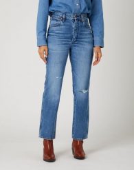 DAMSKIE SPODNIE JEANSOWE WRANGLER WILD WEST BLUEBELL W2H249332 112141312. Spodnie materiałowe damskie Wrangler, bez wzorów, z jeansu. Za 209.99 zł.