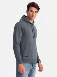 Bluza męska dresowa kangurka z kapturem BASIC – grafitowa V11 OM-SSBN-0161 - XXL. Szare bluzy z kapturem męskie Ombre Clothing, l, z dresówki. Za 113.99 zł.
