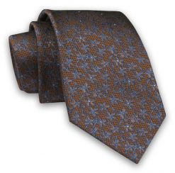 Karmelowy Elegancki Męski Krawat -ALTIES- 7cm, Stylowy, Klasyczny, w Niebieskie Drobny Kwiatki. Niebieskie krawaty i muchy męskie Alties, bez wzorów, z tkaniny, eleganckie. Za 49.00 zł.