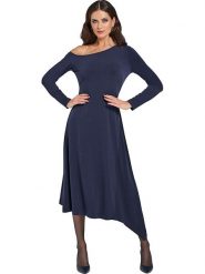 Heine Sukienka w kolorze granatowym rozmiar: 36. Niebieskie sukienki damskie Heine, bez wzorów, z asymetrycznym kołnierzem, bez ramiączek, maxi, asymetryczne. Za 56.53 zł.