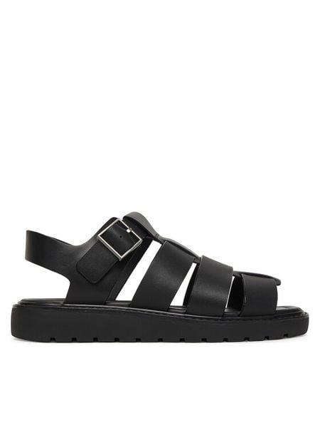Calvin Klein Sandały Sq Molded Sndl Fisher Lth HW0HW02870 Czarny. Czarne sandały damskie CALVIN KLEIN, bez wzorów, ze skóry, bez obcasa, na płaskiej podeszwie. Za 285.99 zł.