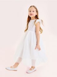 Tiulowa sukienka babydoll - biały. Białe sukienki dziewczęce Sinsay, bez wzorów, z tiulu, bez ramiączek. Za 59.99 zł.